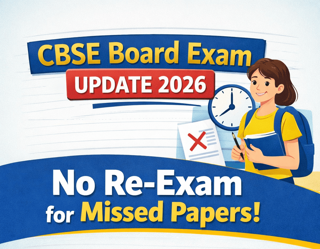 Infographic explaining CBSE’s no re-exam policy for missed board exam papers