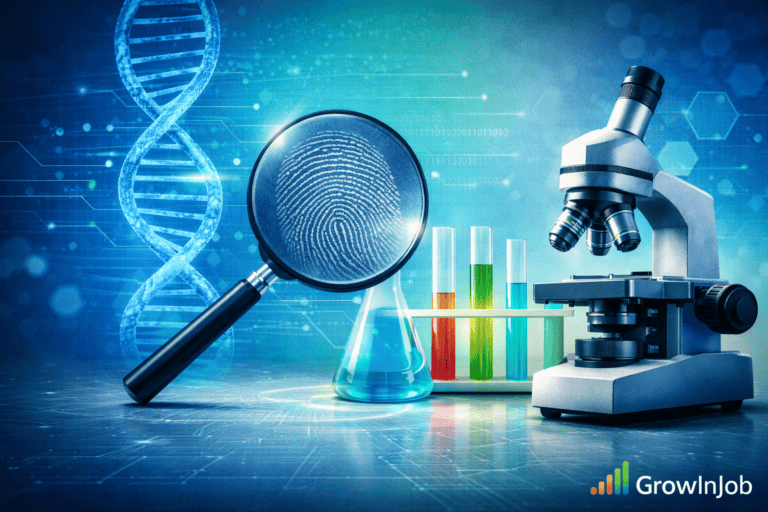Forensic science illustrating DNA analysis, fingerprint examination, and laboratory investigation techniques