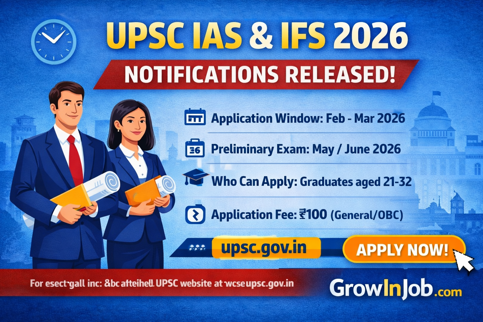 UPSC IAS and IFS 2026 notification announcement by GrowInJob.com for civil services aspirants