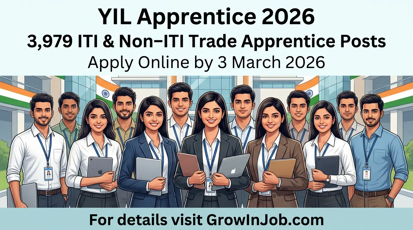 YIL Apprentice 2026 – diverse Indian IT and technical apprentices with headline and GrowInJob.com call to action