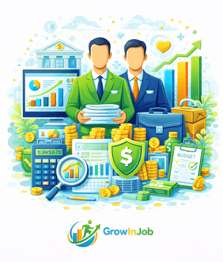 Finance careers with GrowInJob – inclusive professional job category illustration
