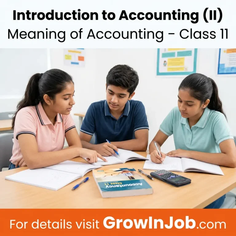 Class 11 students studying Introduction to Accounting Unit 2 Meaning of Accounting with GrowInJob.com