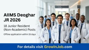 Young doctors for AIIMS Deoghar Junior Resident recruitment 2026 with GrowInJob.com call to action