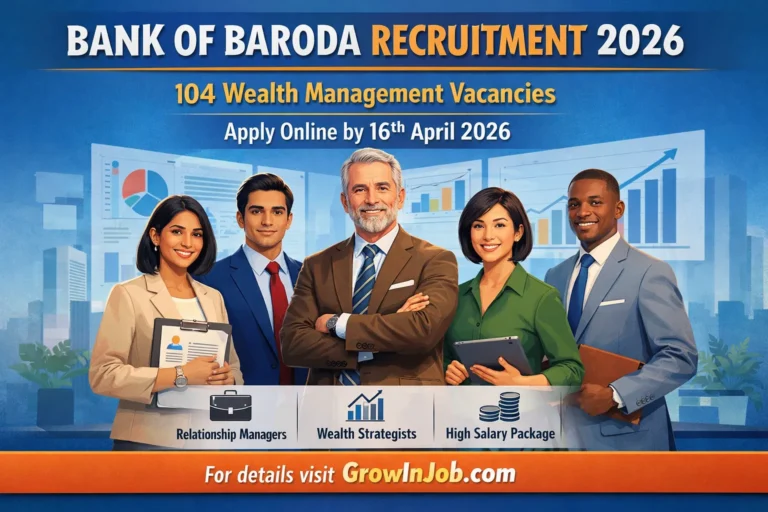 Bank of Baroda Recruitment 2026 for 104 Wealth Management vacancies including Relationship Manager and Wealth Strategist roles. Apply online before 16 April 2026.