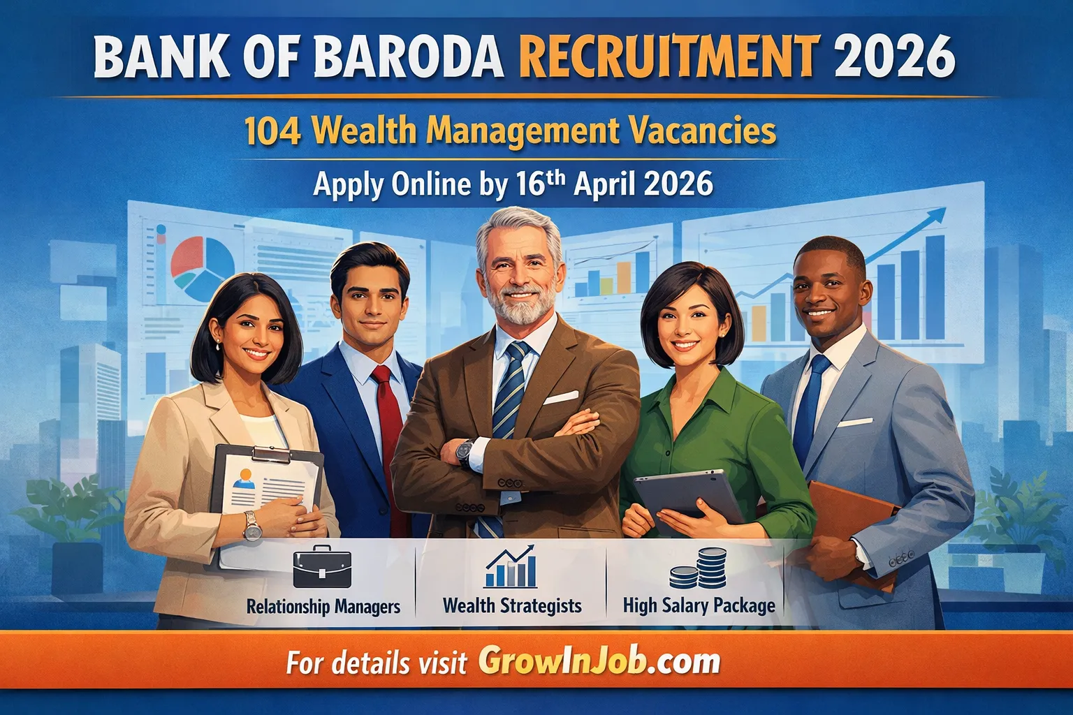Bank of Baroda Recruitment 2026 for 104 Wealth Management vacancies including Relationship Manager and Wealth Strategist roles. Apply online before 16 April 2026.