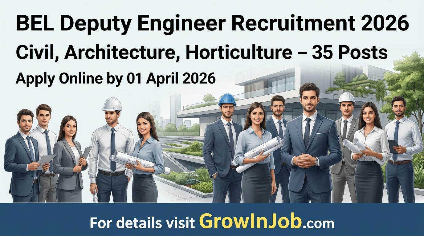 BEL Deputy Engineer Recruitment 2026 – Civil, Architecture, Horticulture – 35 posts, apply online by 01 April 2026, GrowInJob.com