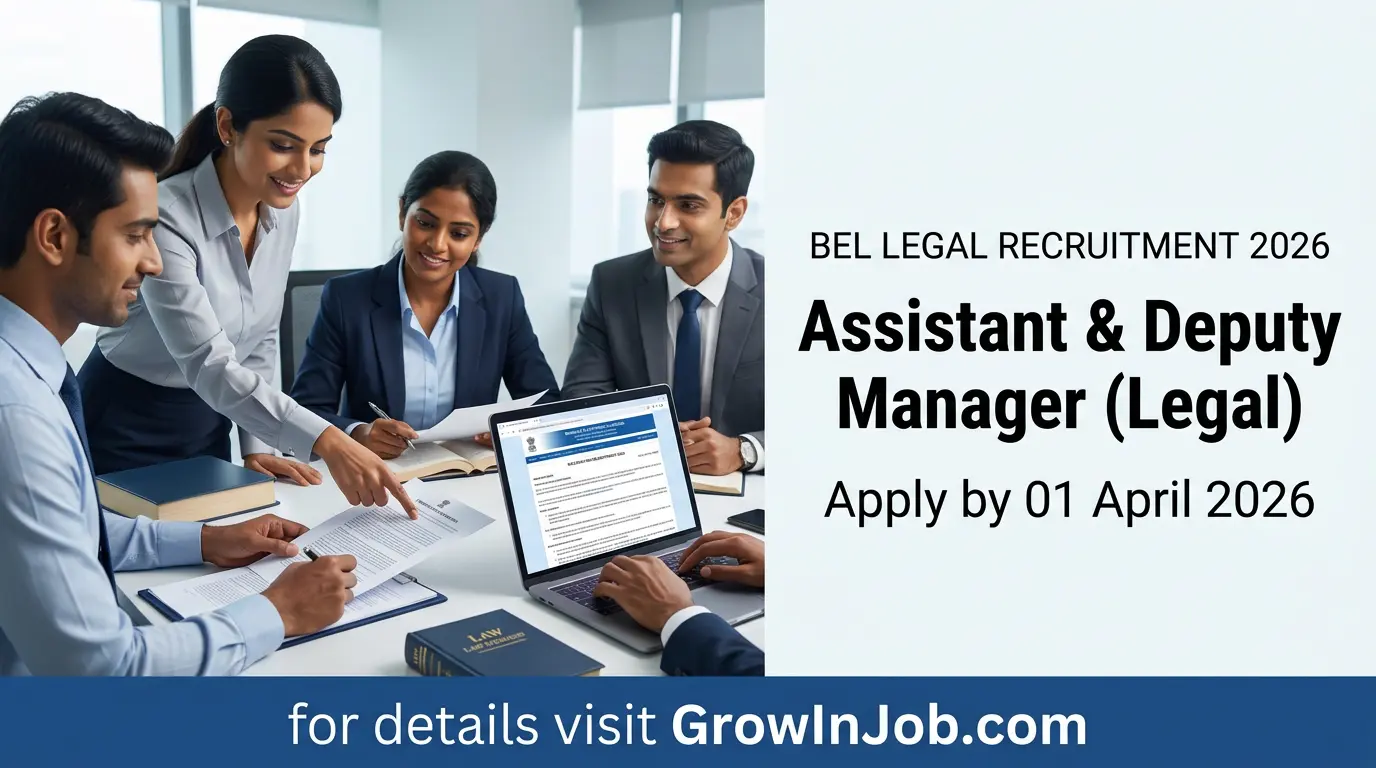 Gender-inclusive team of Indian legal professionals discussing BEL Assistant and Deputy Manager Legal recruitment in a modern office