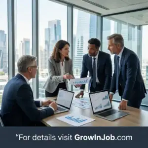 Business managers discussing strategies at a corporate meeting in Hyderabad.
