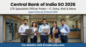 Diverse Indian professionals in front of a bank for Central Bank of India SO Recruitment 2026