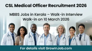 CSL Medical Officer Recruitment 2026 MBBS jobs in Kerala doctors group GrowInJob