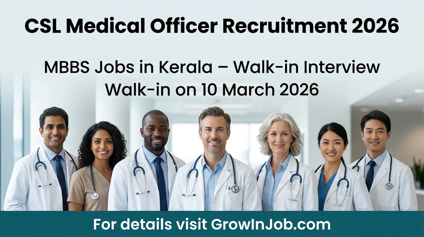 CSL Medical Officer Recruitment 2026 MBBS jobs in Kerala doctors group GrowInJob