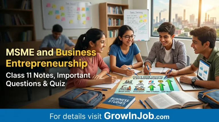 Class 11 students studying MSME and Business Entrepreneurship with notes, important questions and quiz for CBSE Business Studies