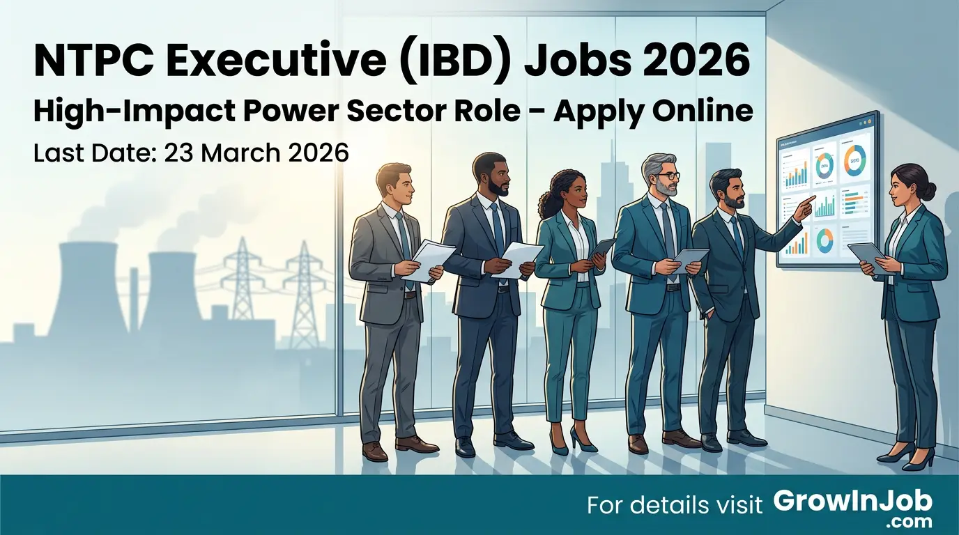 NTPC Executive IBD jobs 2026 featured image with diverse power sector professionals and GrowInJob.com call to action
