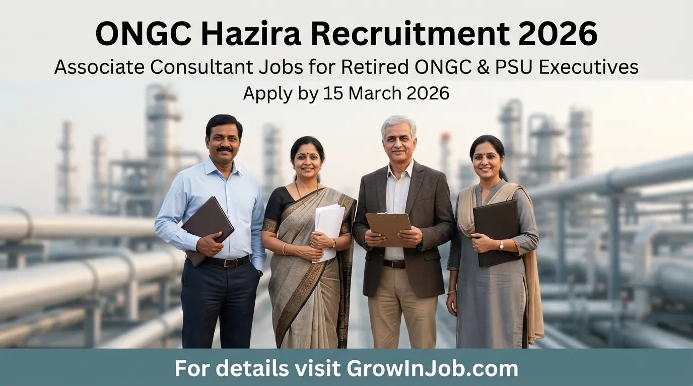 Retired ONGC and PSU executives standing in front of an industrial plant for ONGC Hazira Recruitment 2026 Associate Consultant jobs