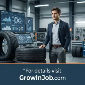 Tire diagnostics and automotive data analysis in a modern workshop setting.