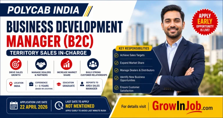 Apply for the Business Development Manager (B2C) Job at Polycab India. Check eligibility, salary insight, and apply online today.