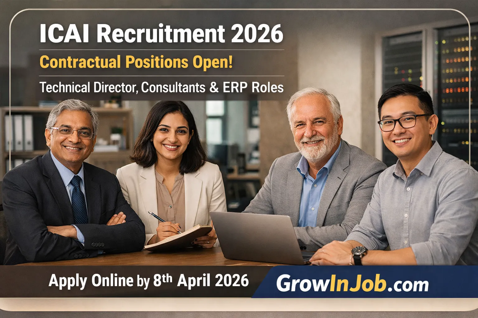 ICAI Recruitment 2026 Contractual Positions featured image showing diverse professionals with application deadline 8 April 2026