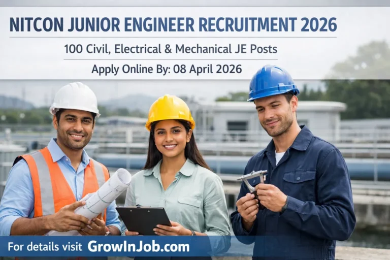 NITCON Junior Engineer Recruitment 2026 for 100 Civil Electrical Mechanical Junior Engineer posts apply online before 08 April 2026