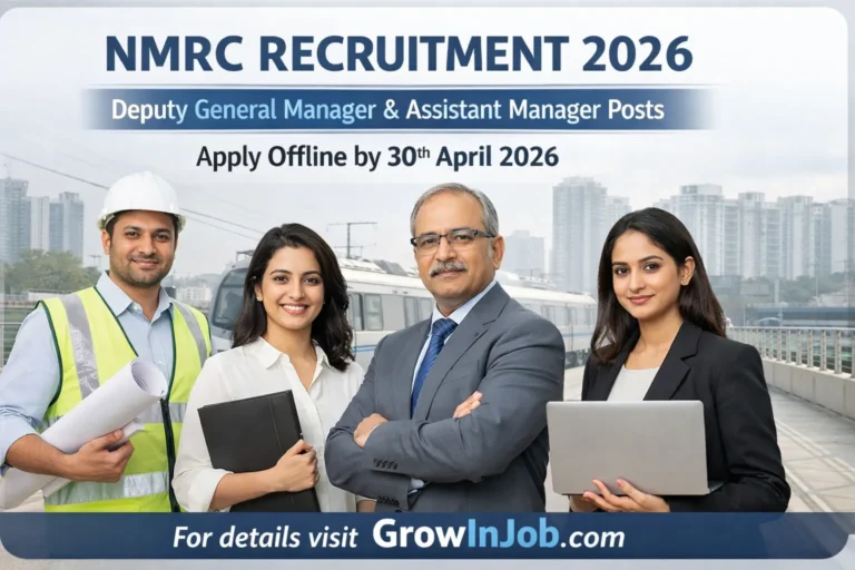 NMRC Recruitment 2026 notification for Deputy General Manager and Assistant Manager posts with Indian professionals and metro train background