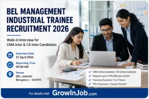 BEL Management Industrial Trainee Recruitment 2026 walk-in interview for CMA Inter and CA Inter candidates at Bharat Electronics Limited Bengaluru
