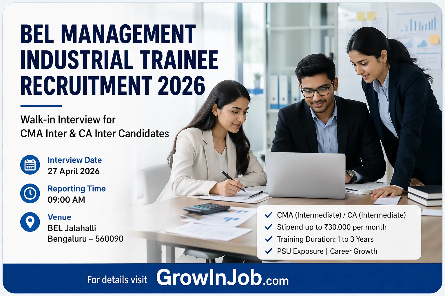 BEL Management Industrial Trainee Recruitment 2026 walk-in interview for CMA Inter and CA Inter candidates at Bharat Electronics Limited Bengaluru