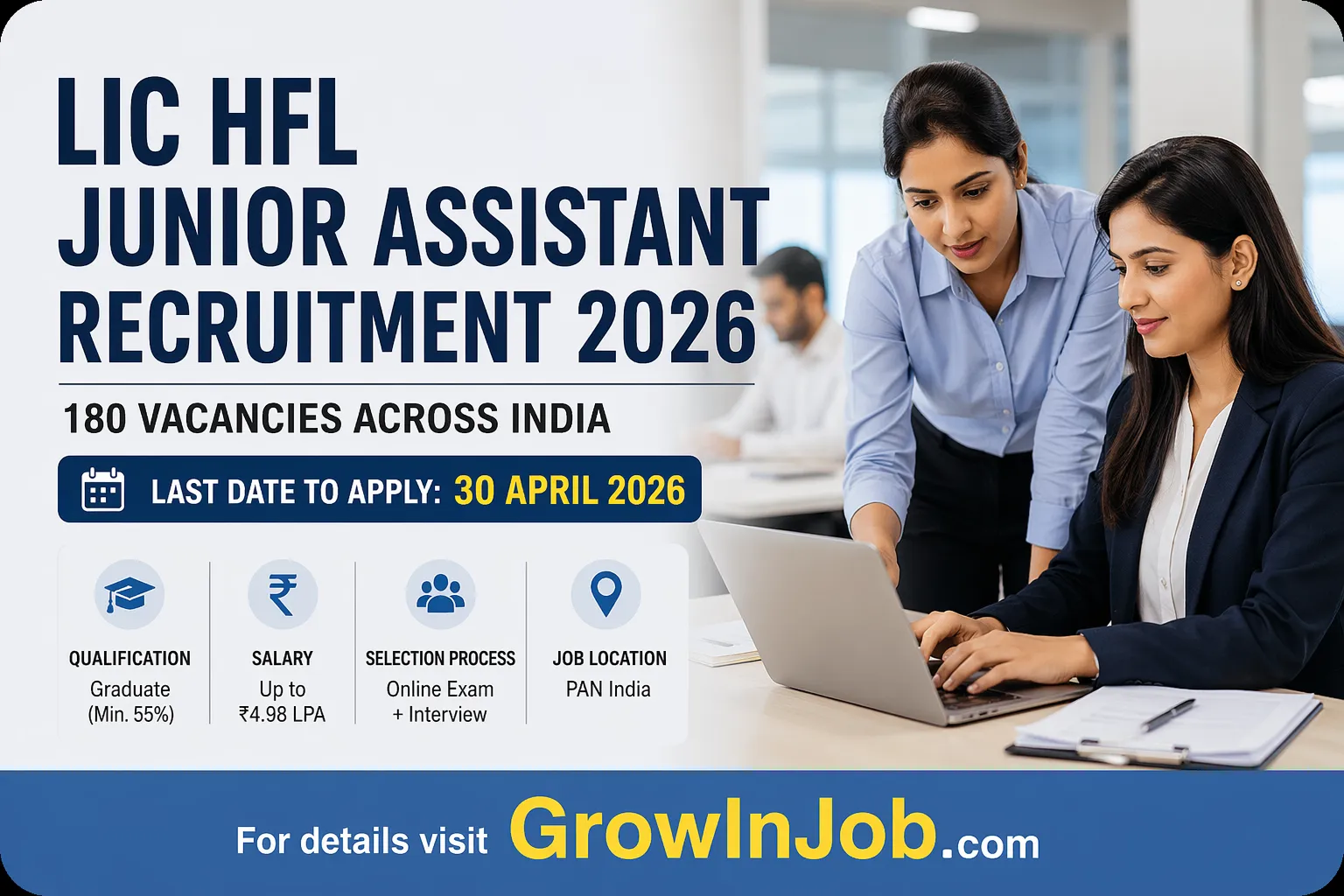 LIC HFL Junior Assistant Recruitment 2026 notification with 180 vacancies for graduates across India apply online before 30 April 2026