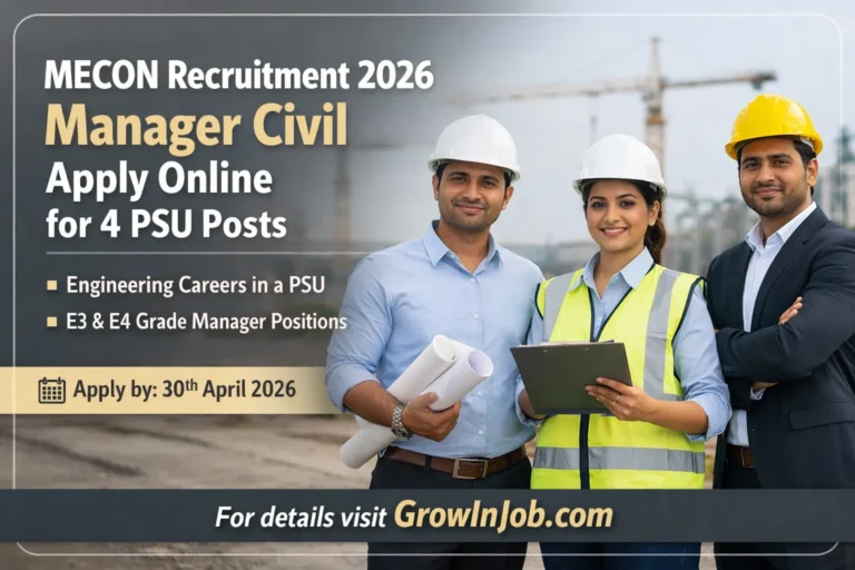 MECON Recruitment 2026 Manager Civil PSU job opportunity with civil engineers at construction site apply online before 30 April 2026