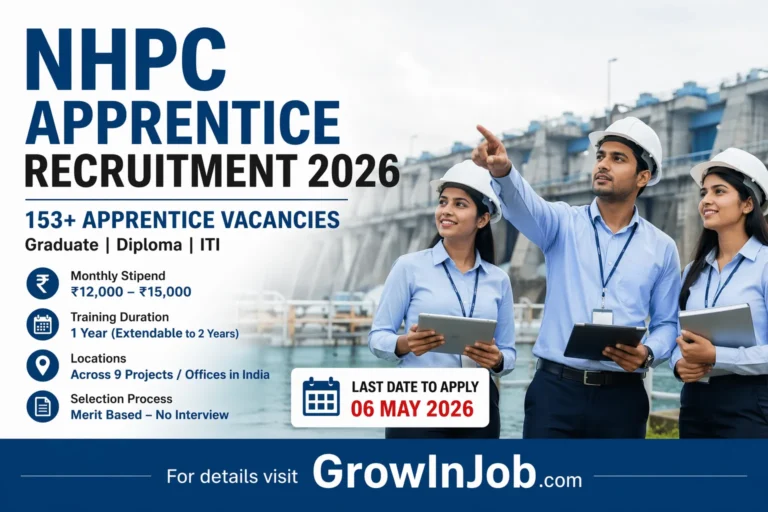 NHPC Apprentice Recruitment 2026 153 apprentice vacancies for graduate diploma and ITI candidates merit based selection last date 6 May 2026