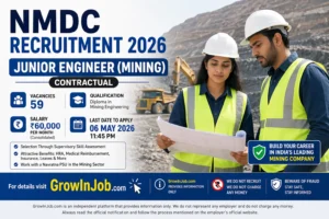 NMDC Recruitment 2026 featured image for Junior Engineer Mining contractual vacancy with 59 posts and ₹60000 salary