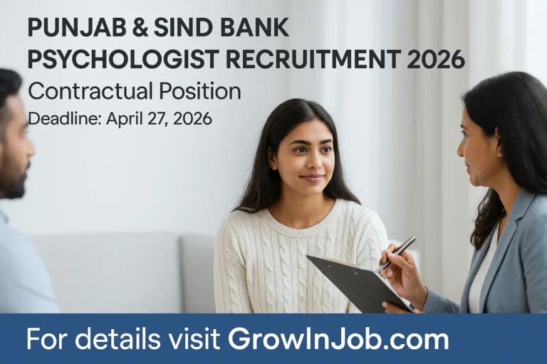 Punjab & Sind Bank Psychologist Recruitment 2026 contractual position counselling session setup