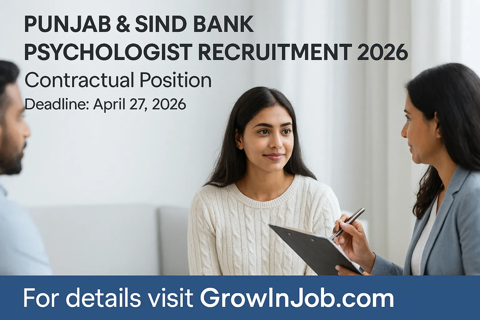 Punjab & Sind Bank Psychologist Recruitment 2026 contractual position counselling session setup
