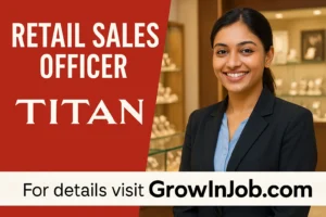 Retail Sales Officer job opening at Titan India with professional retail store background and GrowInJob.com call to action