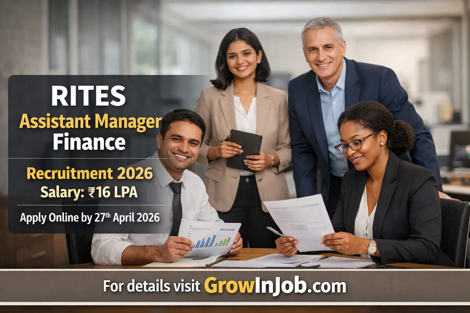 RITES Assistant Manager Finance Recruitment 2026 salary 16 LPA apply before 27 April 2026 GrowInJob