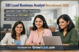 SBI Lead Business Analyst Recruitment 2026 notification featured image showing Indian business professionals with salary up to 45 lakh CTC and apply last date 04 May 2026