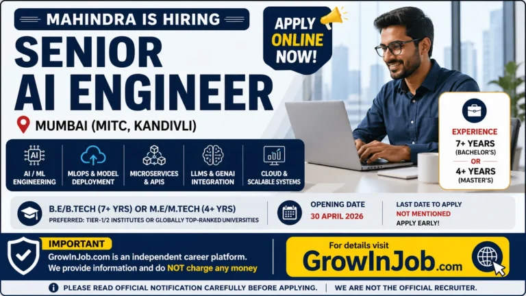 Senior AI Engineer Job Mahindra Mumbai 2026 AI ML LLM MLOps hiring GrowInJob