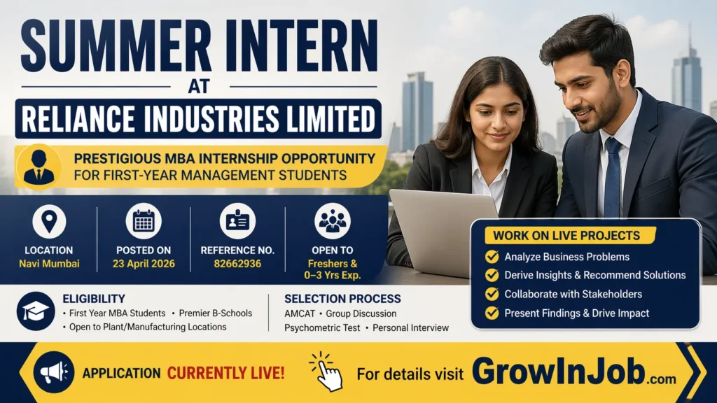 Summer Intern at Reliance Industries Limited internship opportunity in Navi Mumbai for MBA students