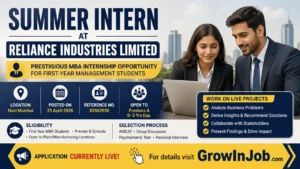 Summer Intern at Reliance Industries Limited internship opportunity in Navi Mumbai for MBA students