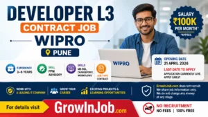 Wipro Developer L3 Contract Job in Pune with ₹100K salary per month apply online