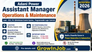 Assistant Manager Operations and Maintenance Adani Power Recruitment 2026 featured image for DCS PLC automation job at Mundra Gujarat