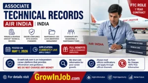 Associate Technical Records Job at Air India India aviation technical records role FTC 1 year GrowInJob