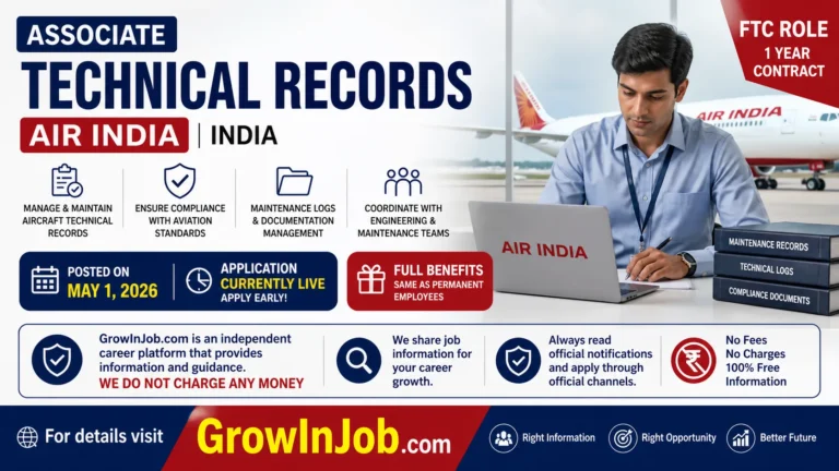 Associate Technical Records Job at Air India India aviation technical records role FTC 1 year GrowInJob