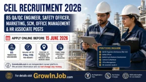 CEIL Recruitment 2026 featured image showing QA/QC Engineer, Safety Officer, Marketing, SCM, Office Management and HR Associate vacancies with salary up to ₹94,195 and application deadline 15 June 2026.