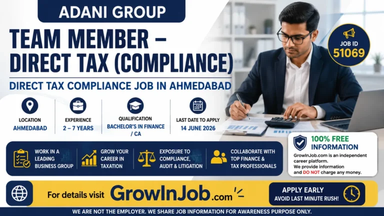 Team Member Direct Tax Compliance Job in Ahmedabad at Adani Group for CA and finance professionals with 2–7 years experience