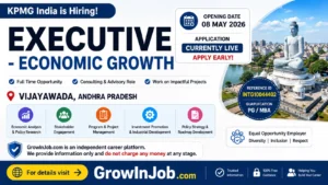 Executive - Economic Growth KPMG Vijayawada recruitment 2026 featured image showing MBA consulting opportunity in Andhra Pradesh.