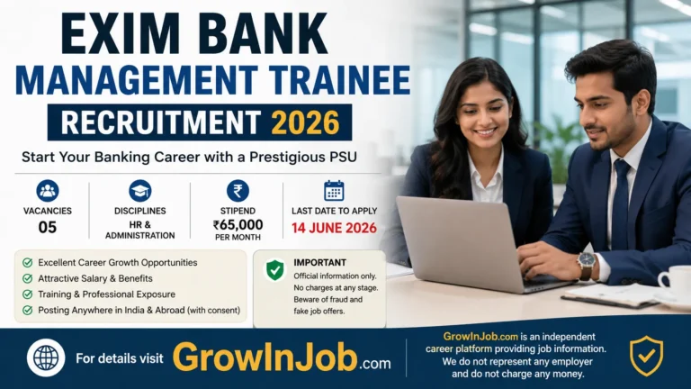 Exim Bank Management Trainee Recruitment 2026 featured image showing banking professionals with vacancy, stipend, and last date details