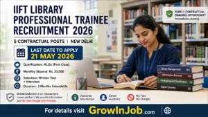 IIFT Library Professional Trainee Recruitment 2026 featured image showing library trainee working in academic library environment