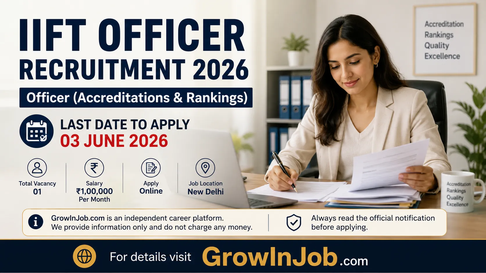 IIFT Officer Recruitment 2026 featured image for Officer Accreditations and Rankings post with salary, last date, and application details