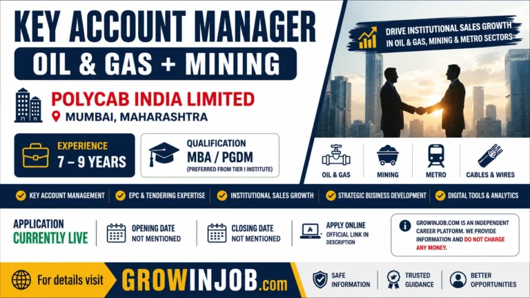 Key Account Manager Oil and Gas Mining Job at Polycab Mumbai featured image showing B2B institutional sales hiring details for experienced MBA professionals.