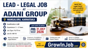 Lead Legal Job at Adani Group in Mangaluru for LLB candidates with 3 to 8 years experience