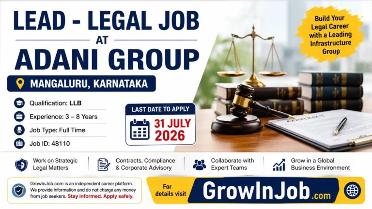 Lead Legal Job at Adani Group in Mangaluru for LLB candidates with 3 to 8 years experience